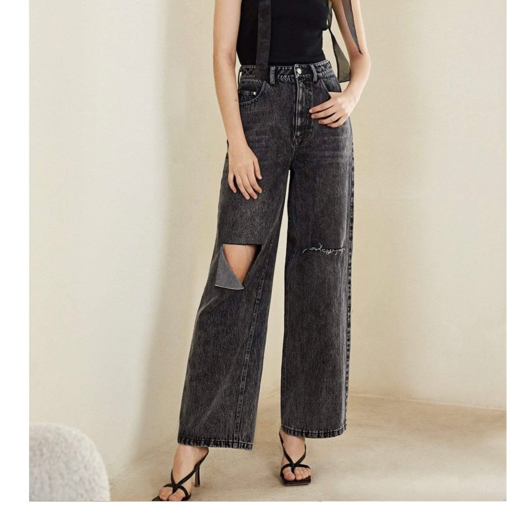 Slouchy Distressed Black Jeans
